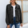 thumbnail image 5 of Jean Jacket Coats Womens Plus Denim Stretch Denim Jacket, Women's Oversized Mid Long Denim Jacket Jean Biker Coat S-90 Black L, 5 of 6