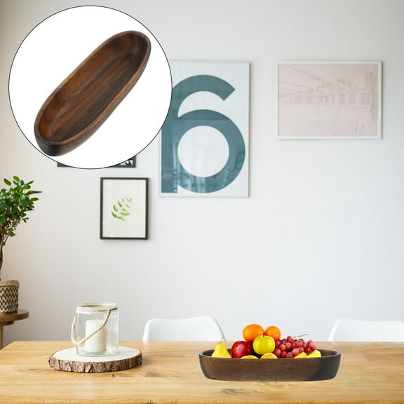 FRCOLOR Wood Fruit Bowl Dark Brown Handmade Boat Shaped Design Wood Material 7.8 x 4.3 inches
