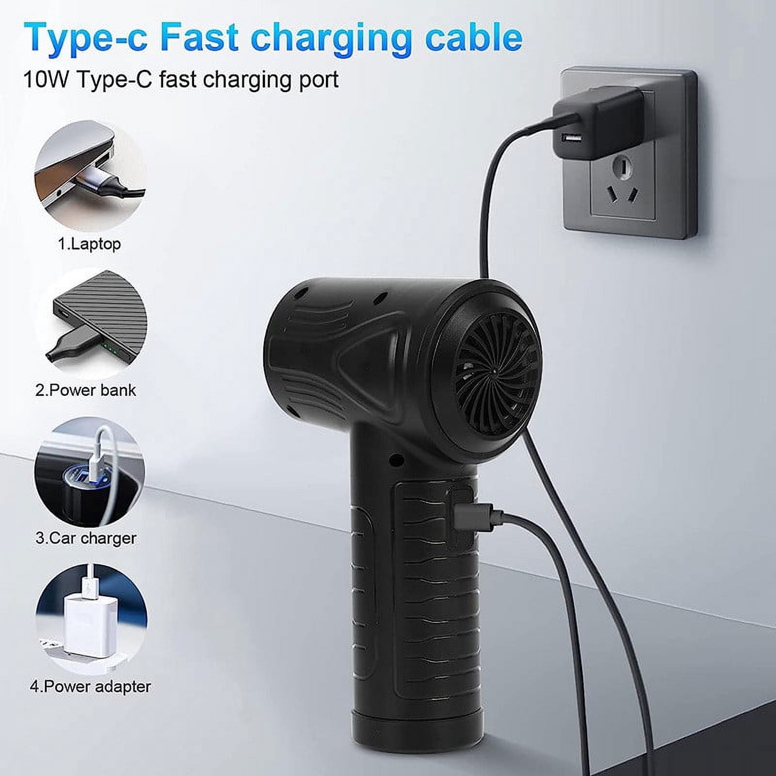 High Power Cordless Car Vacuum Cleaner & Air Duster | Portable Handheld USB Rechargeable | 91000RPM Blower | Multi-Use for Auto, Home, Office | 5 Nozzles, Brush | 16x10x6.5cm | 1 Pack