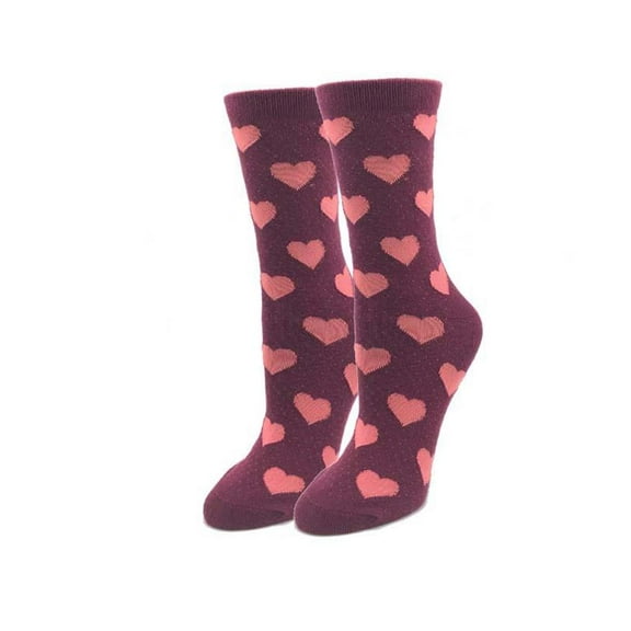 Hearts One Size Fits Most Purple Ladies Crew Socks