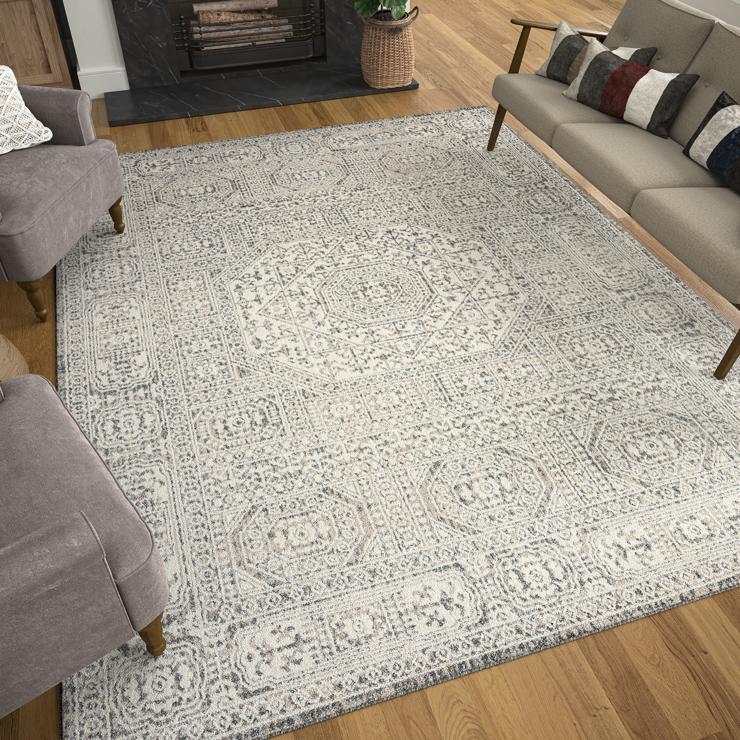 Bliss Rugs Traditional Oriental Area Rug, Geometric Indoor Rugs for Living Room, Dining Room, Bedroom | Cream, 8' x 10' (7'11''x10'3'')