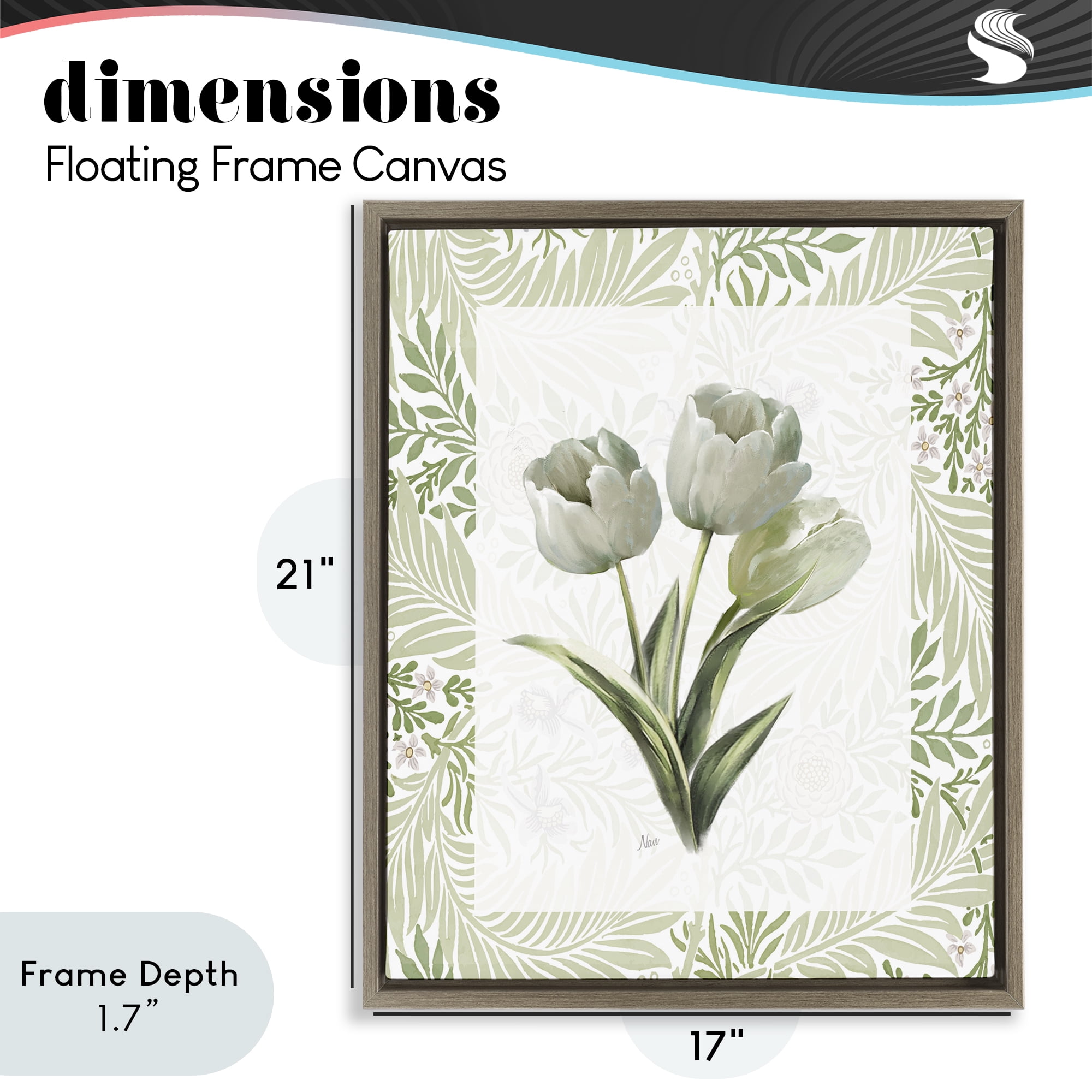 Stupell Industries Pale Green Tulip Trio Brown Framed Floater Canvas Wall Art, design by Nan
