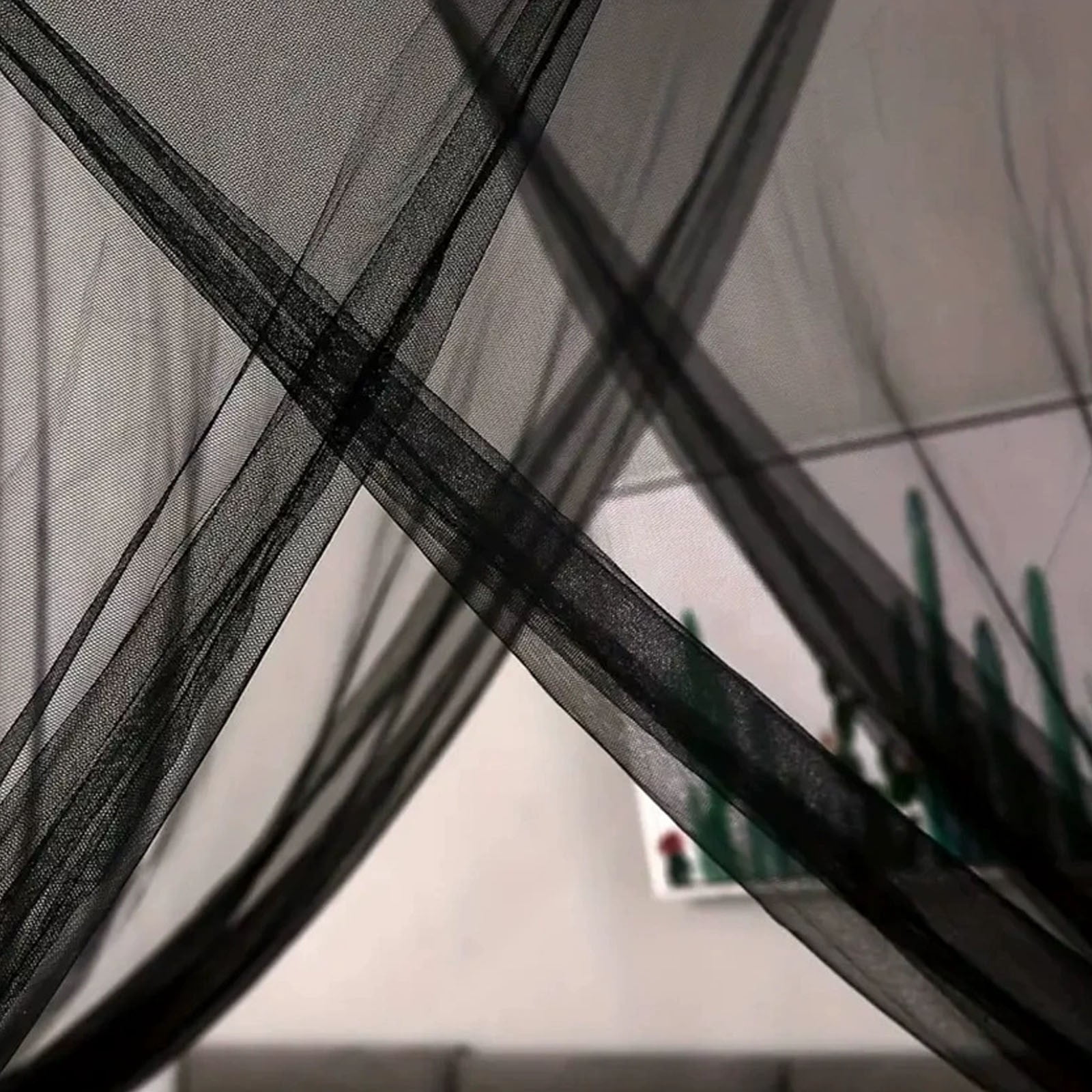 4-Corner Pillar Bed Canopy Curtains Polyester Curtains Color:Black Material:Nylon,Spandex