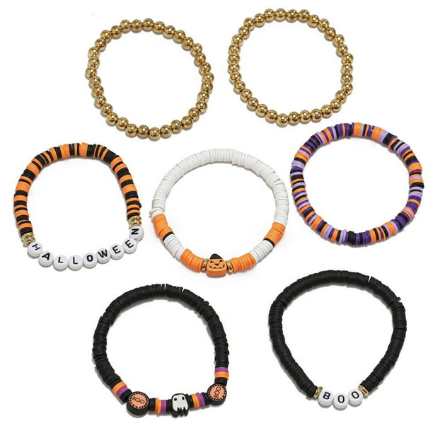 Pulseras de Halloween Pulseras con dijes de calabaza fantasma Pulseras de cuentas elásticas para mujeres