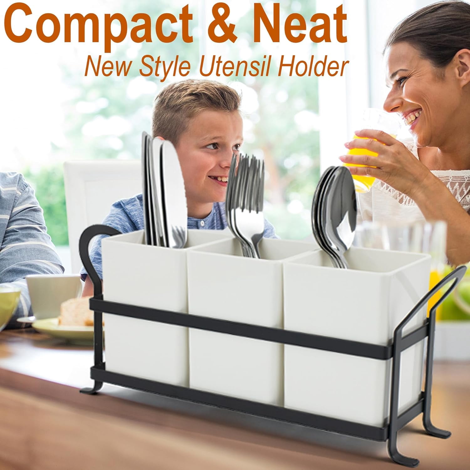 CozyNestFinds Cutlery Holder with Drain Holes, Silverware Caddy for Party Countertop, 3pcs Bins Set Utensil Holders for Spoon and Fork, White
