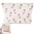 thumbnail image 2 of Cosmetic Bag, Makeup Pouch, Corduroy Floral Toiletry Bag, Portable French Style Makeup Storage Bag, Zipper Cosmetic Organizer Purse for Women Travel Daily Use, Light Purple Tulip Print, 2 of 4