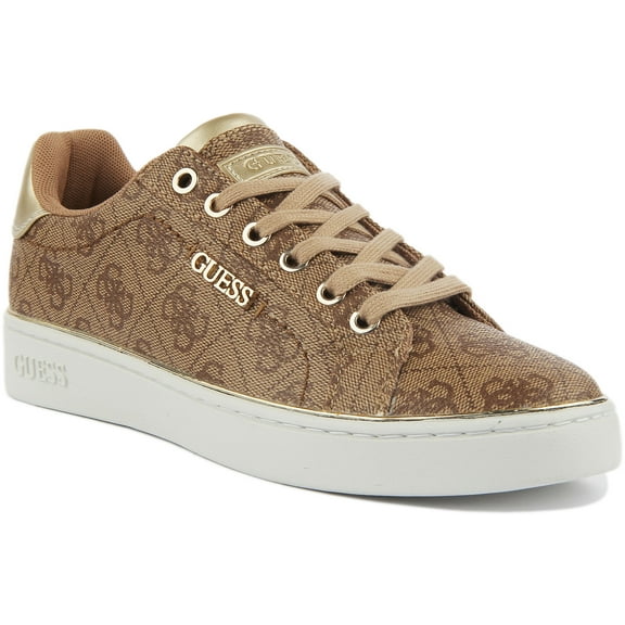 Guess Beckie Women's Low Top Lace Up Synthetic Sneakers In Beige Size 5.5