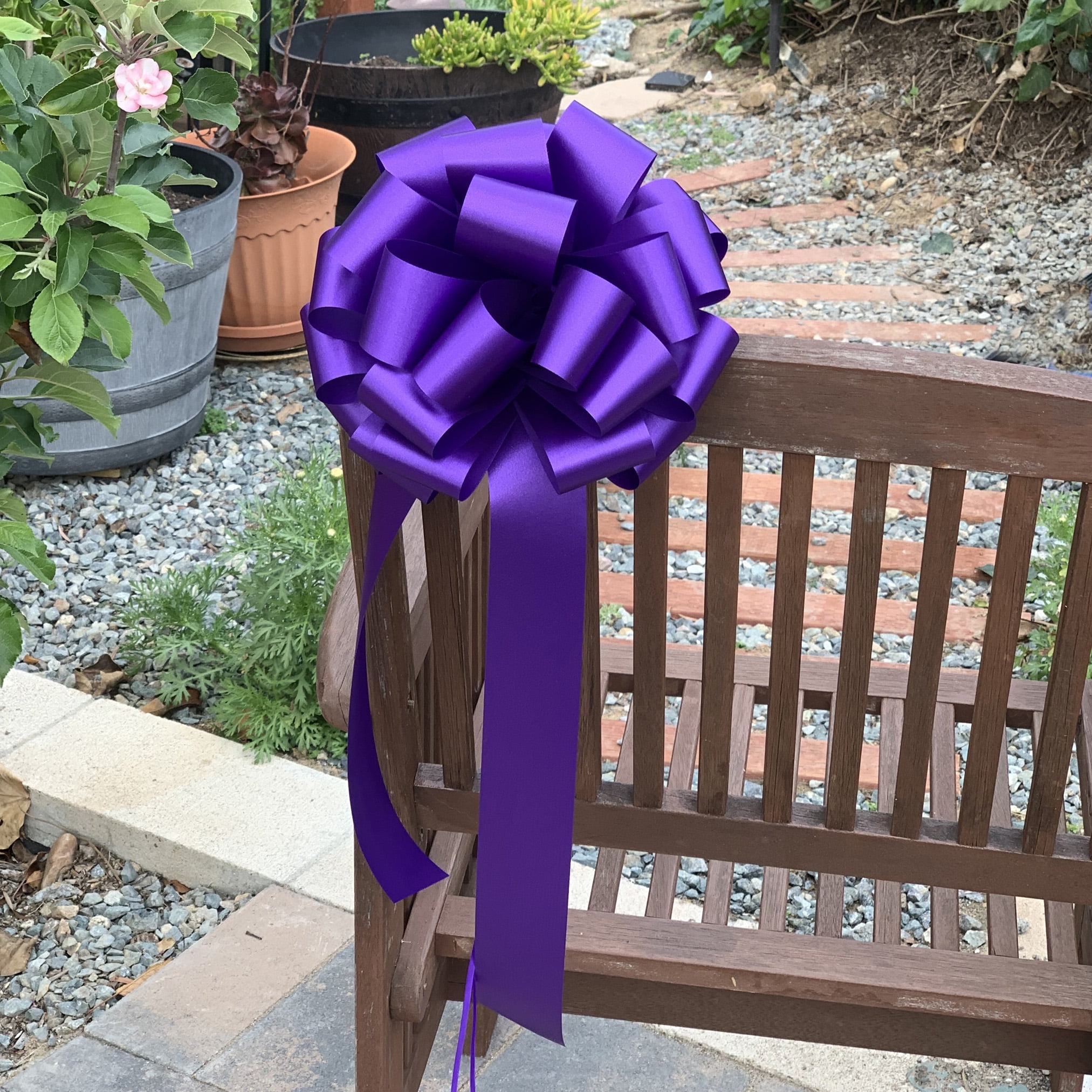 Big Decorative Purple Ribbon Pull Bows with Tails - 9" Wide, Set of 6, Christmas, Easter, Cancer Awareness, Fundraiser, Memorial