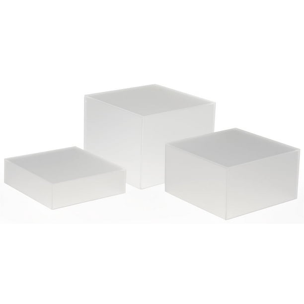 Set of 3 Acrylic Cube Display Nesting Risers, Hollow Bottoms (White