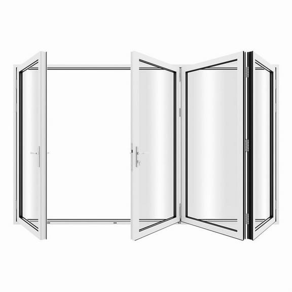KaMic 120" x 80" 4 Panels Alumnium Folding Door In White, One Door Right Swing Out Three Door Folded From Left To Right