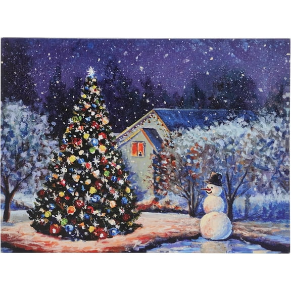 Christmas Canvas Prints Wall Art, Snowy Scene Picture for Holiday Decor, Painting Fireplace Christmas Tree Canvas Printing for for Living Room, Bedroom, 16'' x 12''