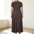 thumbnail image 4 of LWavelet Women's Plus Size Maxi Dress Short Sleeve Round Neck Tie Waist Casual Flowy Dress with Pockets Brown XL, 4 of 7