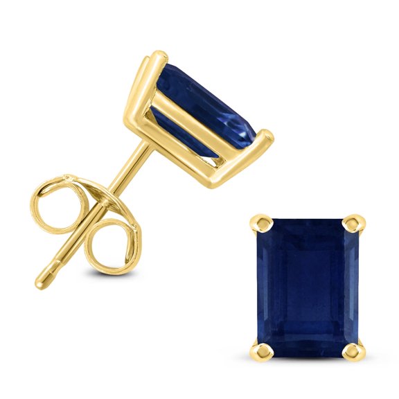 SZUL Women's 14K Yellow Gold 5x3MM Emerald Shaped Sapphire Earrings