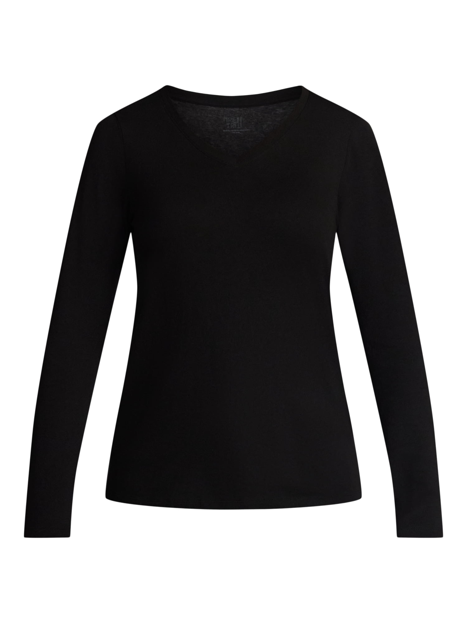 Time and Tru Women's Cotton V-Neck Tee with Long Sleeves, 2-Pack, Sizes XS-XXXL