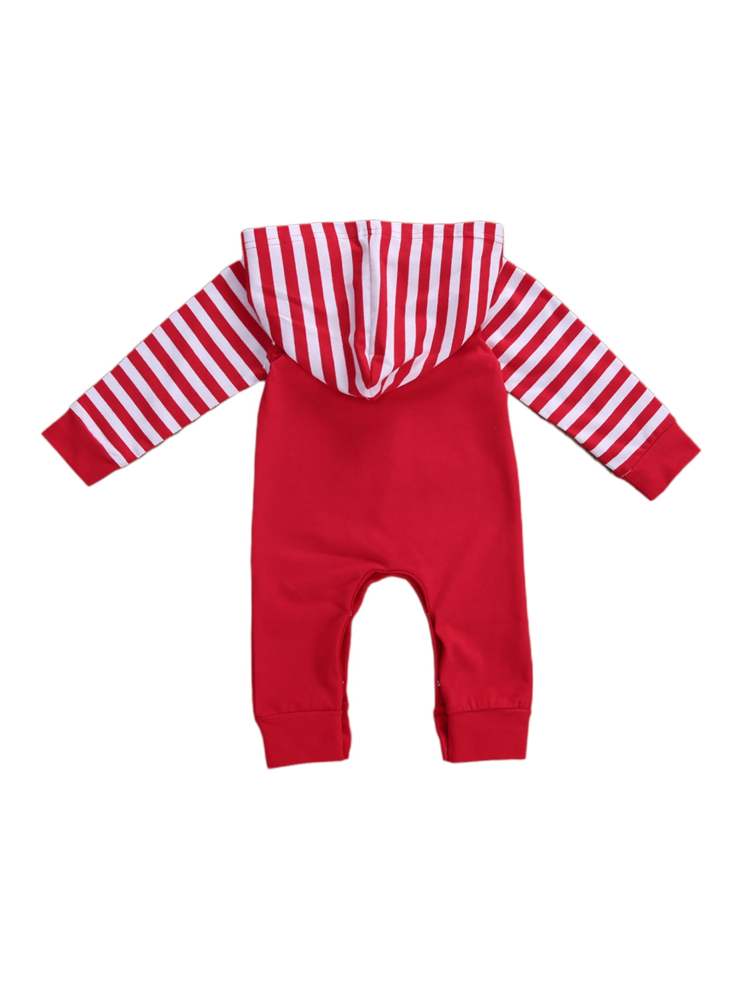 New Year Baby Boy/Girl Letter Print Splicing Striped Long-sleeve Hooded Jumpsuit