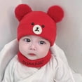 thumbnail image 3 of Ensemble de 2 Pcs Chapeau Cache-Cou pour Bébés 3-18 Mois Tricoté à Double Pompons Ours Dessin Animé Extensible Épaissi Résistant au Froid Ultra Doux Automne Hiver Filles Garçons Enfants Tuque Bonnet Foulard Kit pour l'Extérieur, 3 of 10