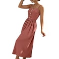 thumbnail image 3 of Women's Spaghetti Strap Button Front Midi Dress Casual Summer Sundress Red S, 3 of 8