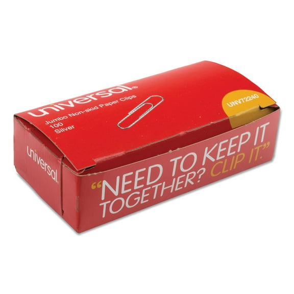 1PC Universal Paper Clips, Jumbo, Nonskid, Silver, 100 Clips/Box, 10 Boxes/Pack