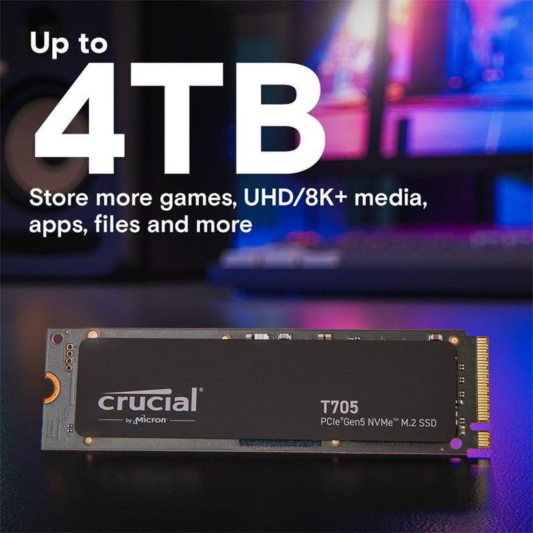 Crucial T705 4TB PCIe Gen5 NVMe M.2 SSD - 14,100 MB/s Speed