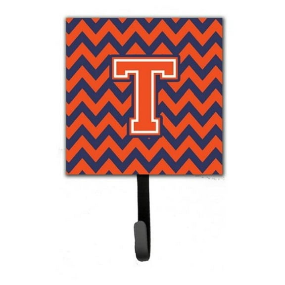 Letter T Chevron Orange & Blue Leash or Key Holder, 6 x 1.25 x 4.25 in.