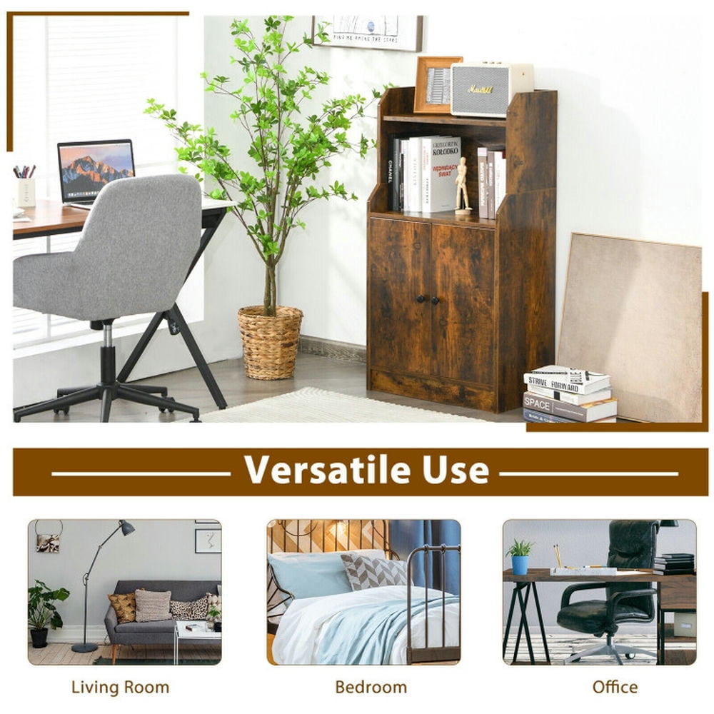 Demi Bonn Storage Cabinet Bookcase with Doors and Display Shelf, Brown