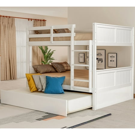 CoSoTower Full Over Full Bunk Bed with Twin Size Trundle  White