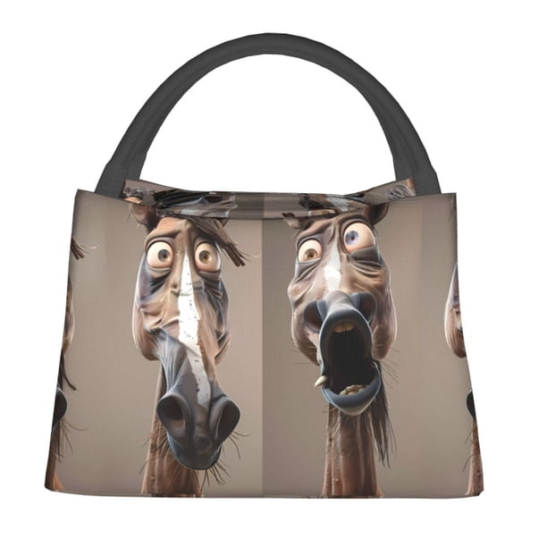 Easygdp Funny Horse Faces Expressions Bolsa de Almuerzo Insulada Reutilizable, Bolsa de Mano y Bandolera para Oficina, Trabajo, Viajes