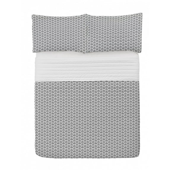 Geometric Microfiber Bedspread Set, Rhythmic Classical Abstract Triangles Elements Print on Plain Backdrop, Soft Bedding Set with Pillow Shams & Comforter, 3 Sizes, White Charcoal Grey, by Ambesonne