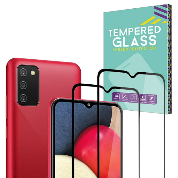 NIFFPD 2 Pack Screen Protector Designed for Samsung Galaxy A02S, Ultra HD Full Screen Tempered Glass, Black Border, Scratch Resistant, Easy Install
