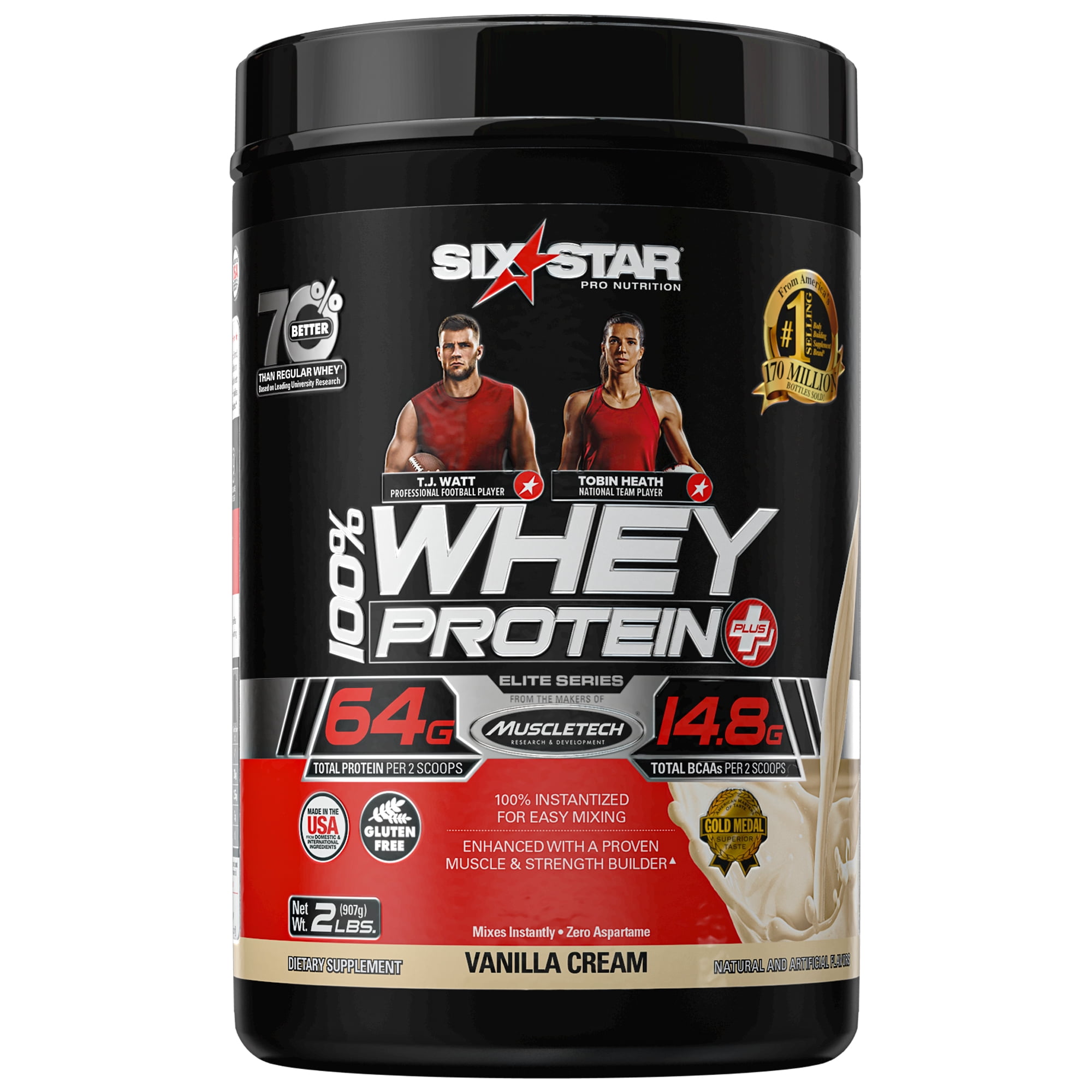 Six Star Pro 100% Whey Protein Plus, 32g Ultra-Pure Whey Protein Powder, Vanilla, 2lbs