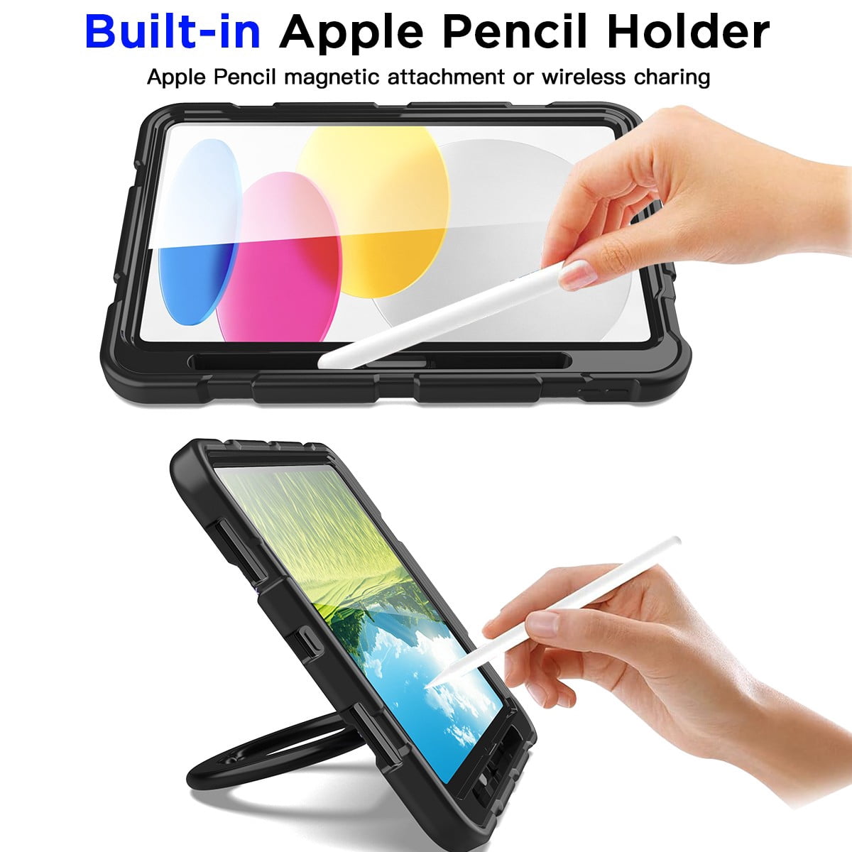 AICase For Apple iPad (A16) Case/iPad 11th Generation 11 Inch (2025) Shockproof Rugged Cover With 360 Rotating Stand Built-in Pencil Holder come with a Screen Protector