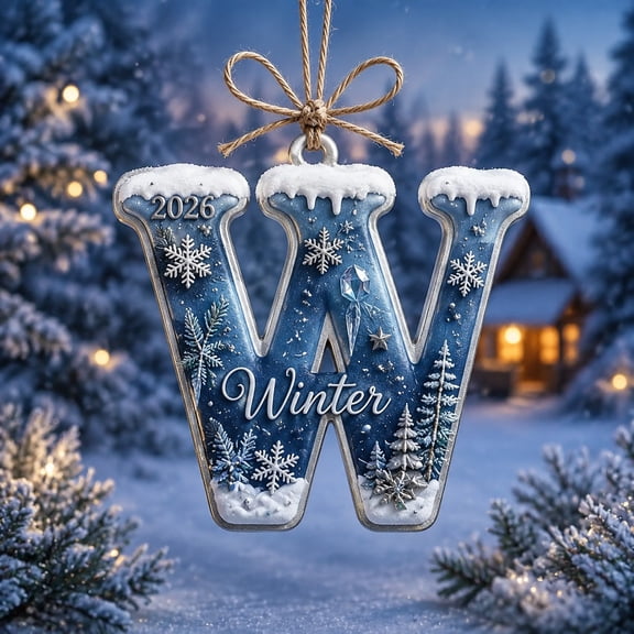 Winter Wonderland W Initial Ornament for Christmas Tree 2026