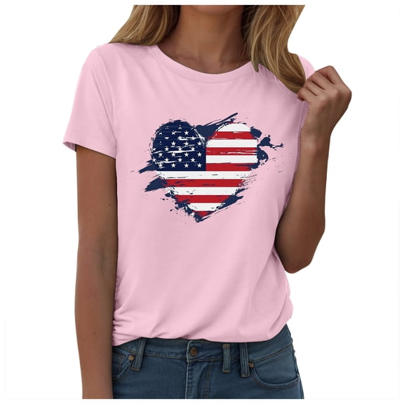 TOWED22 Patriotic Shirts for Women USA 250th Anniversary Shirt 4th of July T-Shirts American Flag Heart Graphic Tee(Pink,XXL)