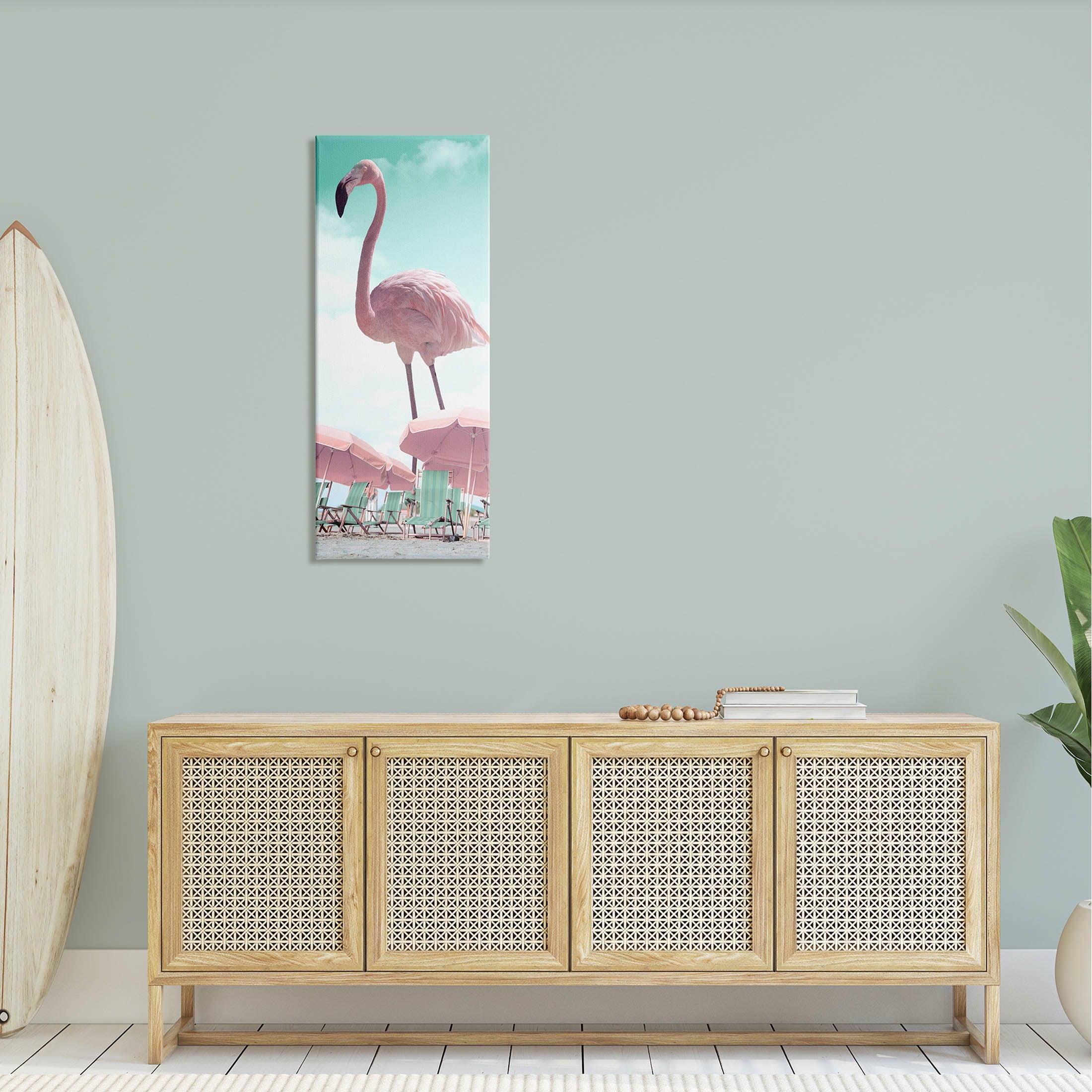 Giant Flamingo Pastel Beach Scene Animals & Insects Graphic Art Gallery Wrapped Canvas Print Wall Art