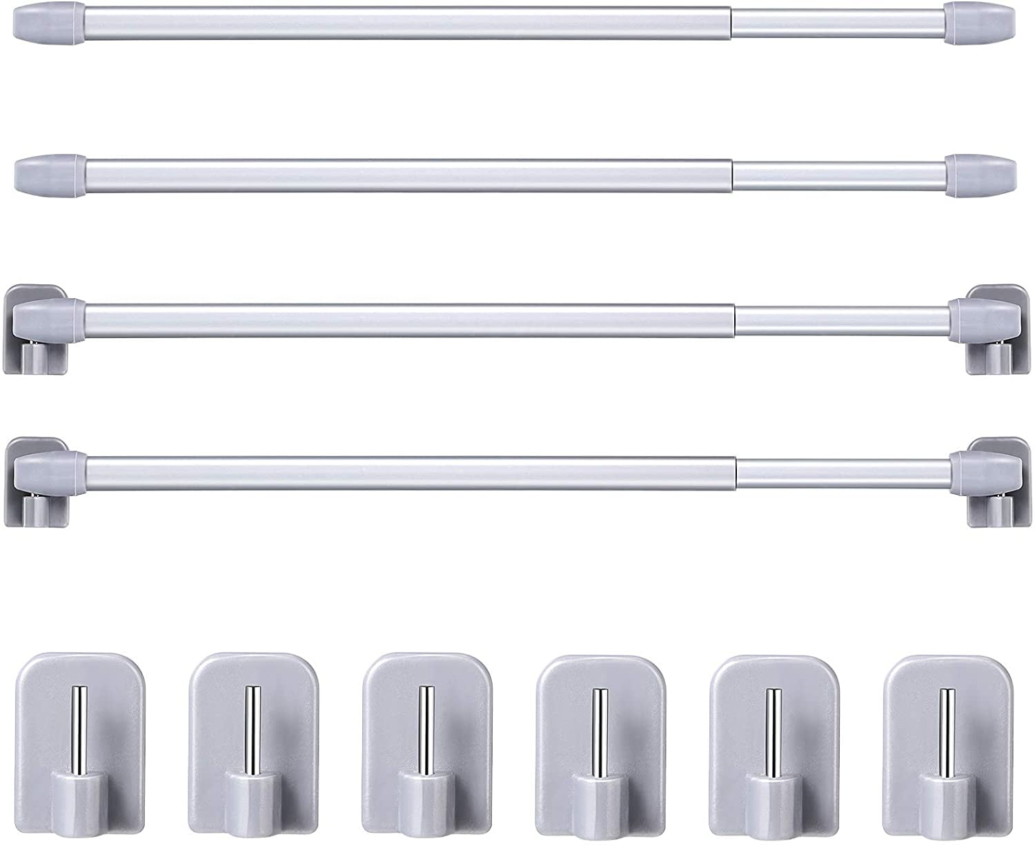 4 Pieces Extendable Curtain Rod Silver Cupboard Bars Plastic Tensions