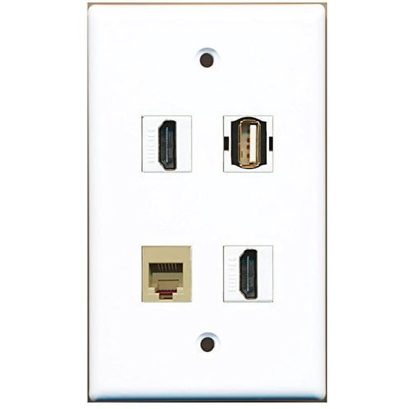 RiteAV - 2 Port HDMI 1 Port USB A-A 1 Port Phone RJ11 RJ12 Beige Wall Plate