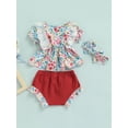 thumbnail image 5 of Chollius Infant Baby Girl Summer Ruffle Suit Round Neck Short Sleeve Tops Casual High Waist Loose Shorts Headband 3Pcs Set, 5 of 8