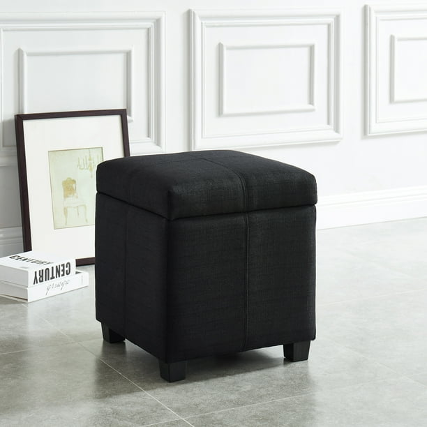 Hinged Lid Storage Ottoman, Black