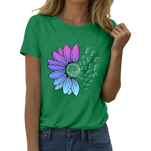 UANWENN T-Shirt à Manches Courtes Col Rond Imprimé Élégant pour Femmes Tenue Décontractée Confortable Quotidienne Tee Polyvalent pour Toutes les Saisons Chemises de Compression Femmes Manches Longues Tee-Shirt Rayé pour Femmes