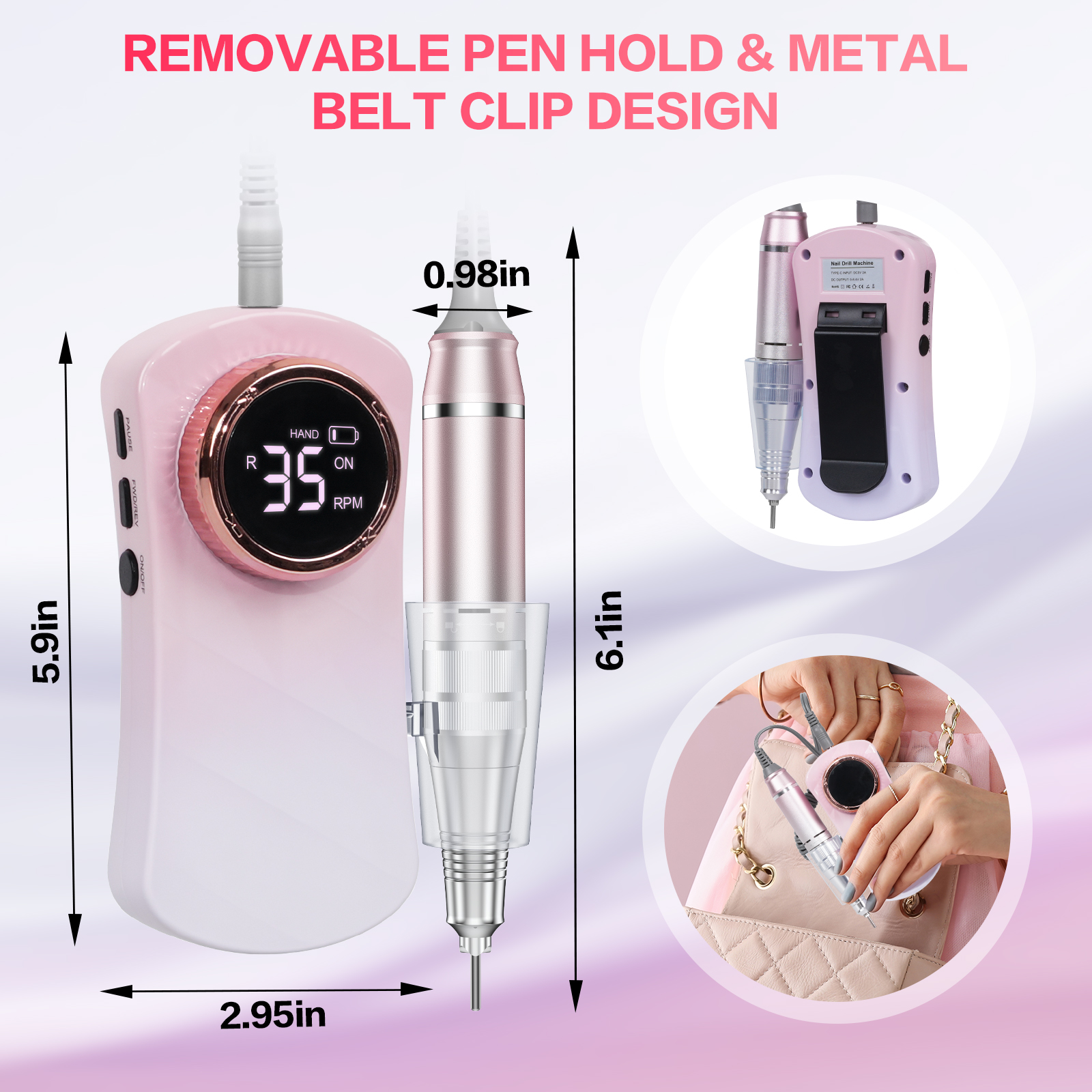 FETERVIC Electric Nail Drill Machine, 35000RPM Nail File Kit for Acrylic Gel Nails Polish Rechargeable Portable Manicure Pedicure Kit for Women Manicure Salon, Green