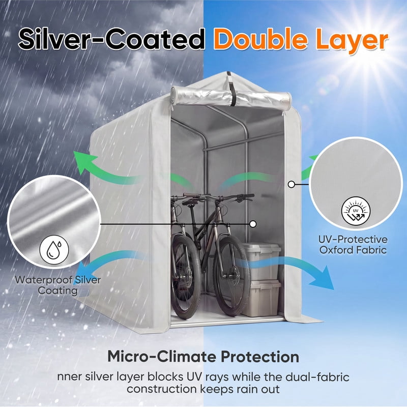 Vineego Outdoor Storage Shed, Waterproof Storage Shelter, Wind Resistant Tent with Roll-Up Zipper Door & Fixed Buckle, Outdoor Storage for Bikes, Motorcycle, Garden Tools & Equipment, White