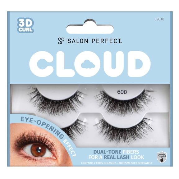 Salon Perfect Cloud 3D Curl Fluffy Fake Lashes False Eyelashes, 600, Brown and Black Fibers, 2 Pairs