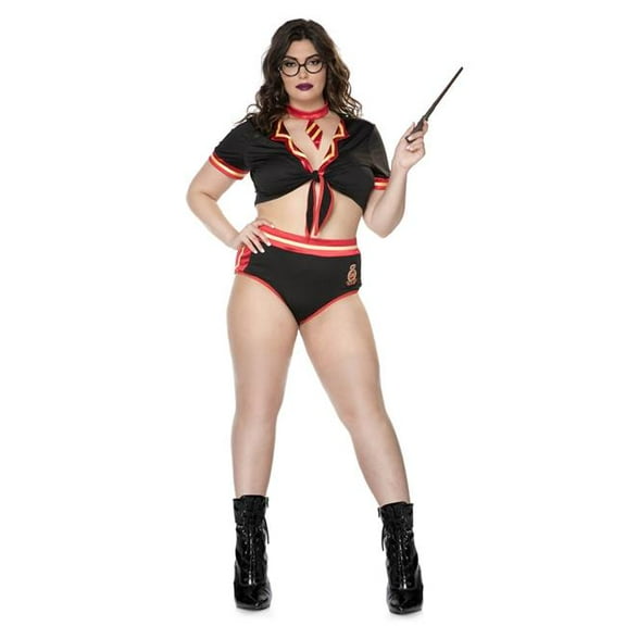 Sky Hosiery 71188Q-3X-4X Womens Wizard Classmate Costumes, Black & Red - 3X & 4X - 5 Piece