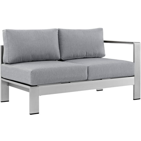 - Modern Contemporary Urban Design Outdoor Patio Balcony Right Arm Corner Loveseat Sofa, Grey Gray, Aluminum