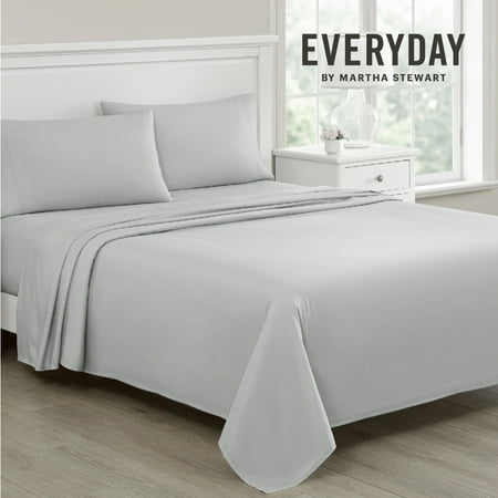 Martha Stewart Everyday Ultra Soft Washed Microfiber Queen College Dorm Sheets, 4 Piece Set, 1 Fitted Sheet, 1 Flat & 2 Pillowcases, Deep Pocket, Durable & Lightweight Queen Bedding, Gray
