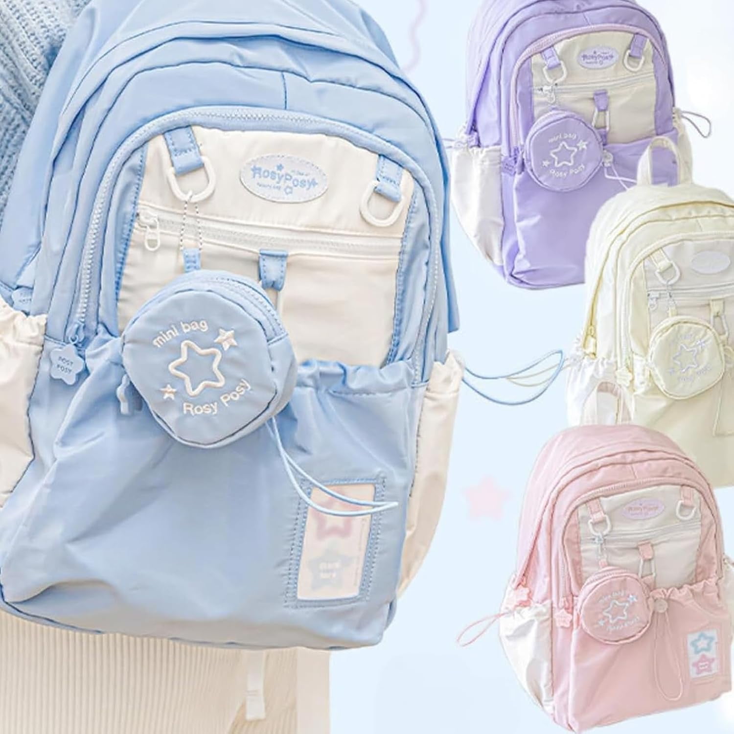 Rosy Posy Backpack, Rosyposy Backpack, Cream Star Series Large