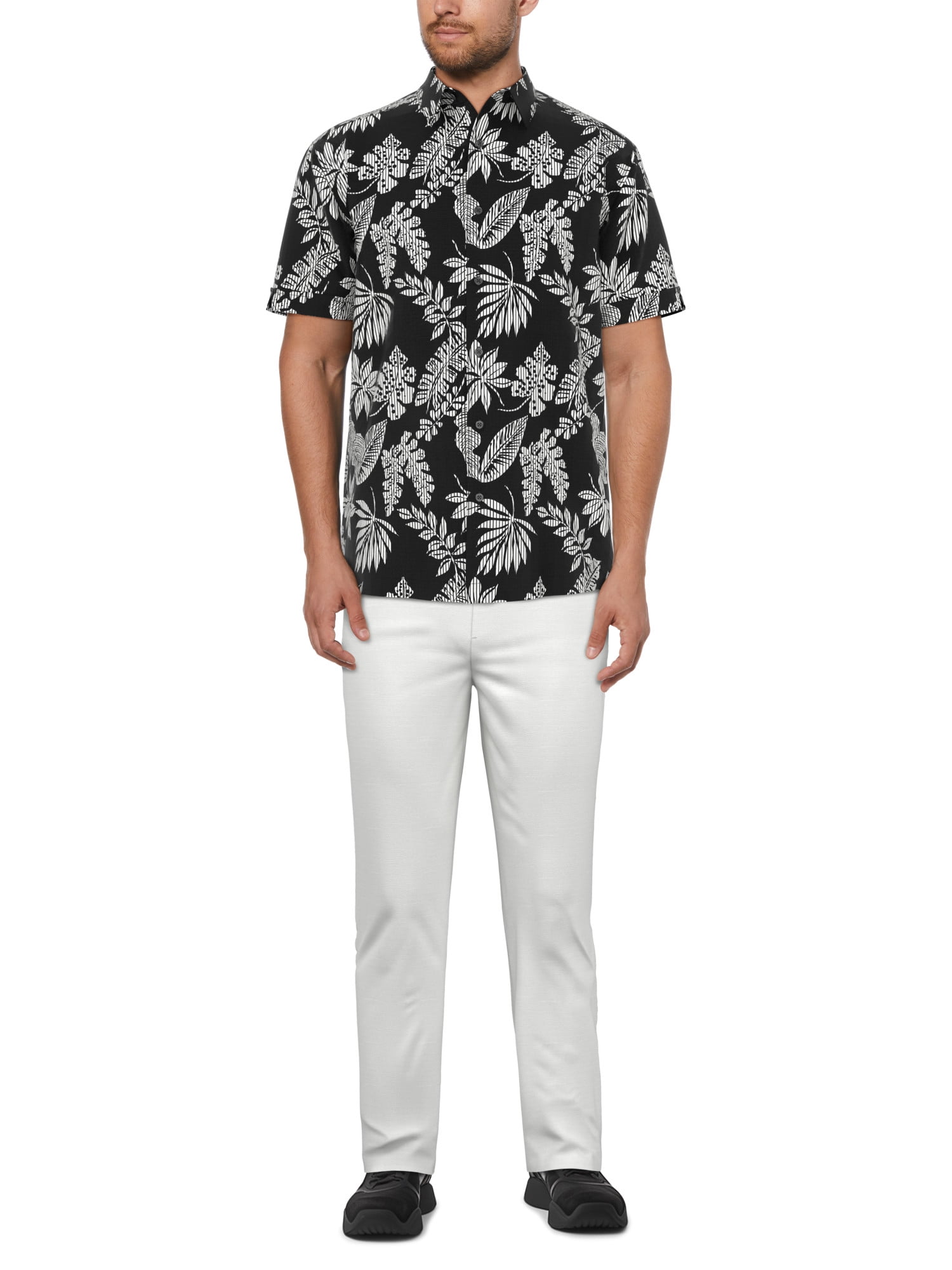 Cafe Luna Men’s Striped Tropical Print Short Sleeve Shirt