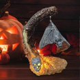 thumbnail image 2 of Halloween Lantern Lights, Halloween Resin Pumpkin Skull Figurine Statue, Ornaments for Fireplace Desk Windowsill, 2 of 5