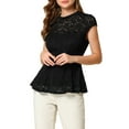 thumbnail image 1 of INSPIRAR CHIC Blusa sin mangas de encaje floral de ganchillo con cuello redondo y peplum para mujer, talla L, color negro, 1 of 8