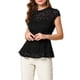 thumbnail image 1 of INSPIRAR CHIC Blusa sin mangas de encaje floral de ganchillo con cuello redondo y peplum para mujer, talla L, color negro, 1 of 8